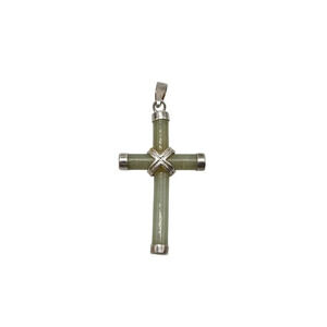 Vintage Green Jade Cross Crucifix Pendant Sterling Silver 2.73 Grams